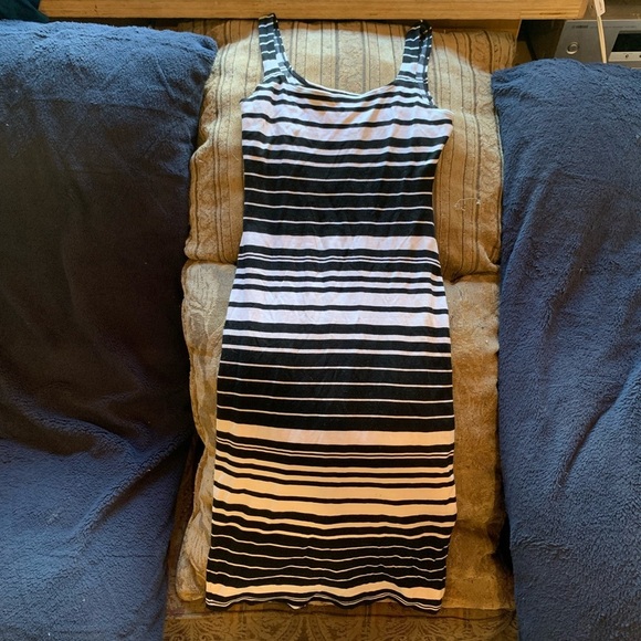 Y2K American Apparel Black White Striped Midi Dress Rachel Friends Gilmore Girls - Picture 7 of 12